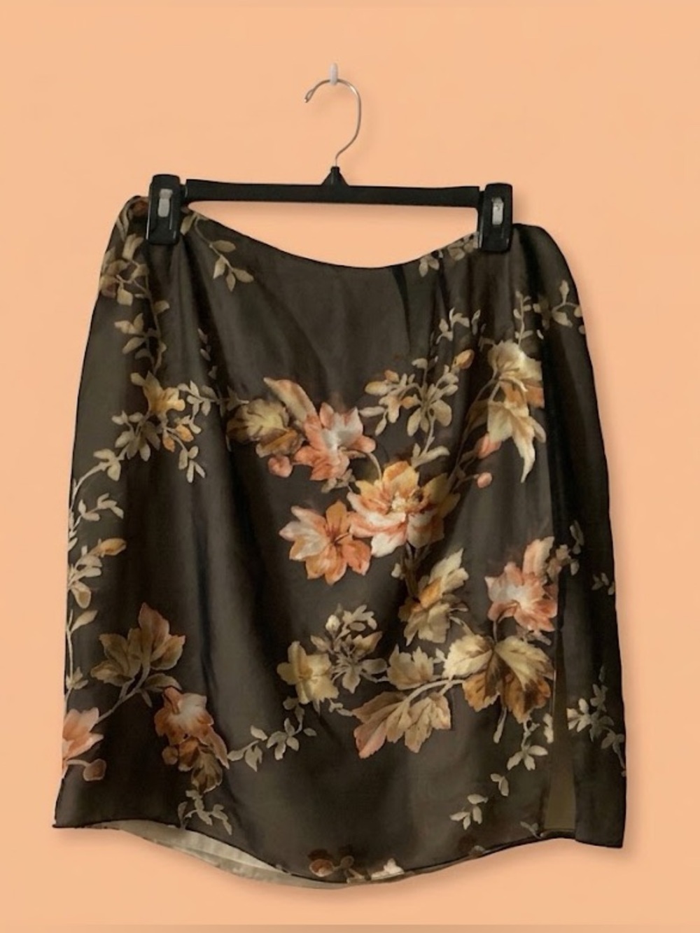Vintage Anne Klein Floral Silk-Look Mini/Midi Skirt